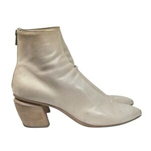 Officine Creative Cream Leather Zip Back Block Heel Boots Sz 38.5 Italy
